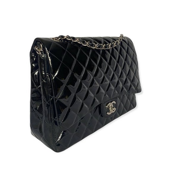 ❤️SOLD ❤️Chanel Black Quilted Patent Leather Maxi Classic Double Flap Bag - Picture 3 of 15